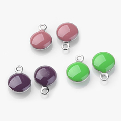 Mixed Color Stainless Steel Enamel Charms, Enamelled Sequins, Flat Round, Mixed Color, 11x8x3mm, Hole: 1mm