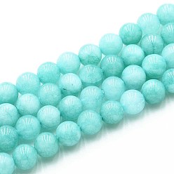 Голубой Природного кварца нитей бисера, окрашенные, круглые, имитация амазонит, голубой, 6~6.5 мм, отверстие : 0.9~1 мм, около 60~63 шт / нитка, 14.96~15.35 дюйм (38~39 см)
