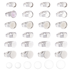 Нержавеющая Сталь Цвет Набор для самостоятельного изготовления регулируемого кольца-пустышки, включая 304 плоские круглые кольца из нержавеющей стали, стекло кабошон, цвет нержавеющей стали, 120 шт / коробка