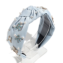 Светлый Стально-синий Ткань ленты для волос, аксессуары для волос для женщин и девочек, с имитацией жемчужина бисера, светло-стальной синий, 170x125 мм