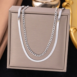 Нержавеющая Сталь Цвет 304 двухслойные ожерелья из витой цепи из нержавеющей стали в виде плоской змейки, не тускнеет, цвет нержавеющей стали, 20.08 дюйм (51 см)