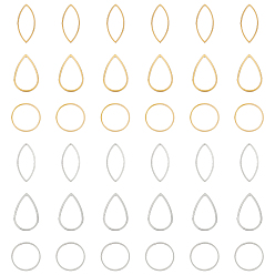 Золотой & Цвет Нержавеющей Стали 36шт 6 стиль 201 и 304 соединительные кольца из нержавеющей стали, лазерная резка, конский глаз, капля и круглое кольцо, золотые и нержавеющая сталь цвет, 20~27x13~20x1 мм, внутренний диаметр: 18~24x11~18 мм, 6 шт / стили