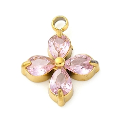 Лавандовый румянец 304 микро нержавеющей стали прокладывать Цирконом подвески, клевер амулеты, лавандовый румянец, 13x10.5x3.5 мм, отверстие : 1.5 мм