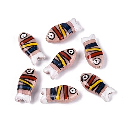 Pink Cuentas de porcelana hechas a mano, pintado a mano, famille porcelana rosa, pez con rayas, rosa, 22~23x11~12x7~8 mm, agujero: 0.8~1.4 mm