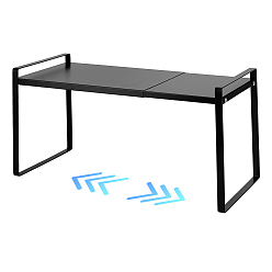 Black Rectangle Carbon Iron Alloy Extendable Cabinet Tiered Storage Rack for Socks, Underwear, Makeup, Black, 350~650x220x16mm