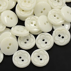 Белый Акриловые кнопки швейные для дизайна одежды, пластиковые пуговицы , 2-луночное, окрашенные, плоские круглые с цветочным узором, белые, 12.5x3 мм, отверстие : 1 мм