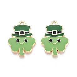 Темный Морско-зеленый Подвески из сплава с эмалью ко Дню Святого Патрика, подвески в виде шляпы и клевера, золотые, без кадмия, без никеля и без свинца, темно-зеленый, 25x17.5x2.5 мм, отверстие : 1.8 мм