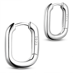 Platinum SHEGRACE Rhodium Plated 925 Sterling Silver Hoop Earrings, with S925 Stamp, Oval, Platinum, 14x10.8mm
