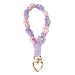 Лиловый Подвесные украшения из хлопчатобумажных плетеных цветов, с застежками в виде сердечек из сплава и пластиковыми бусинами, сирень, 200 мм