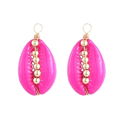 Фуксиновый Аэрозольная краска кулон, с латунными бусинами и медной проволокой, золотые, красно-фиолетовые, 20~25x13~16x5~11 мм, отверстие : 2.5 мм