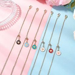 (52) Непрозрачная лаванда Регулируемые 304 браслеты-слайдеры из нержавеющей стали с якорной цепочкой, плоско-круглые с сердцем, с сплава эмали прелести, разноцветные, 7.09 дюйм (18 см)