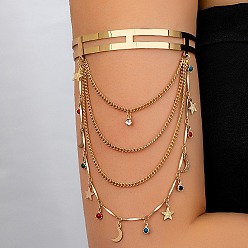 Золотой Браслеты из сплава на плечо, многослойные браслеты-цепочки с пайетками и кисточками для женщин, солнце и звезда и луна, золотые, шириной 12~130 мм , внутренний диаметр: 81x76 мм