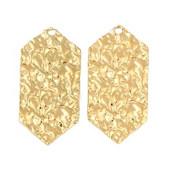 Настоящее золото 18K Ионное покрытие (ip) 304 подвески из нержавеющей стали, текстурированный шестигранный шарм, реальный 18 k позолоченный, 49.5x24x1.8 мм, отверстие : 2.6 мм