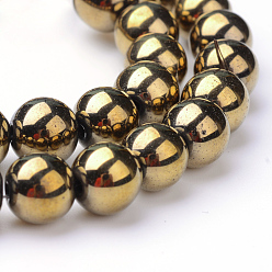 Светло-Золотое Покрытие Немагнитные синтетический гематит бисер пряди, класс А, круглые, свет позолоченные, 12 мм, Отверстие : 1.5 мм, около 33~35 шт / нитка