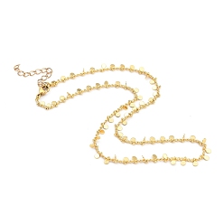 Золотой Латунные Снаряженная цепи ожерелья, с плоскими круглыми подвесками из латуни и 304 застежками из нержавеющей стали в форме когтей лобстера, золотые, 15.94 дюйм (40.5 см)