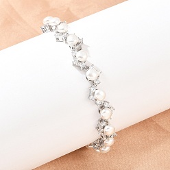 Морская Ракушка Теннисные браслеты из платиновой латуни с микропаве из кубических цирконий и пластикового жемчуга, браслеты для женщин, с группы часы застежками, долговечный, цвет морской раковины, 8-5/8x1/2 дюйм (21.9x1.2 см)