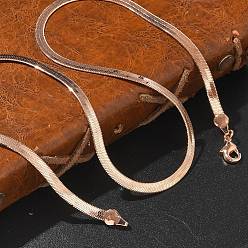 Розовое Золото 4мм стойка покрытие латунь плоская змейка цепи ожерелья для женщин мужчин, без кадмия и без свинца, 901 застежка из нержавеющей стали, долговечный, розовое золото , 18.11 дюйм (46 см)