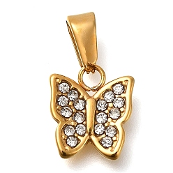 Золотой Ионное покрытие (ip) 304 подвески из нержавеющей стали со стразами, бабочки прелести, золотые, 11x9.5x2 мм, отверстие : 5x2 мм