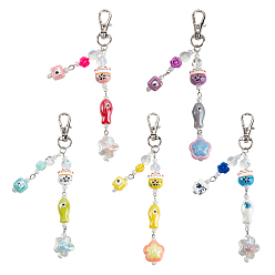 (52) Непрозрачная лаванда 5шт. подвеска из акрила, смолы и фарфора, с сплава шарнирного когтя омара застежками, платина, разноцветные, 130 мм, 5 шт / комплект