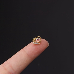 Сердце Серьги-гвоздики с микропаве из кубического циркония из латуни, с 316 l хирургическими штифтами из нержавеющей стали, золотые, сердце, 6 мм