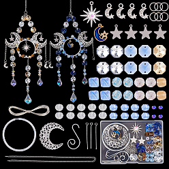 (52) Непрозрачная лаванда Наборы для самостоятельного изготовления подвесного ловца солнца в виде солнца и луны, в том числе разъемы для стеклянных звеньев, железные филигранные столярные ссылки, Стеклянные бусины, разноцветные, 43x37.5x0.5 мм, отверстие : 1.2 мм