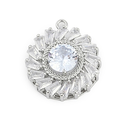 Платина Латунные подвески, плоские круглые прелести, со стеклом, платина, 20.5x18x6.5 мм, отверстие : 1.4 мм