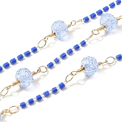 Васильковый Латунные шестиугольные колонны со стеклянными бусинами и круглыми бусинами из смолы, пайки, с катушкой, долговечный, золотые, васильковый, 3.5~20.5x2~7x0.5~7 мм, около 16.40 футов (5 м) / рулон