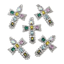 Платина Латунные микро проложить кубического циркония подвески, со стеклом, крест прелести, стойки покрытие, прочное покрытие, без кадмия и без свинца, с целью перехода в кольце, платина, 70x47x5 мм, отверстие : 5 мм