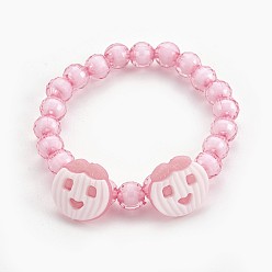 Pink Acrylic Beads Kids Stretch Bracelets, with Acrylic Apple Shank Buttons, Pink, 1-7/8 inch(4.8cm)