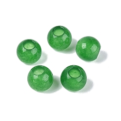 Зеленый лайм Натуральный белый нефрит европейский бисер, гладкий круглый, бусины с большим отверстием, окрашенные, зеленый лайм, 10~10.5x9~9.5 мм, отверстие : 4 мм
