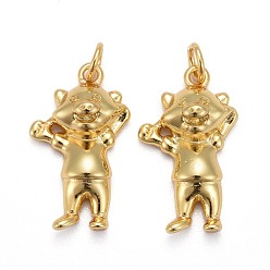 Real 18K Gold Plated Brass Pendants, Long-Lasting Plated, Bear, Real 18K Gold Plated, 19x10x5mm, Jump Ring: 5x0.7mm, Inner Diameter: 3.5mm