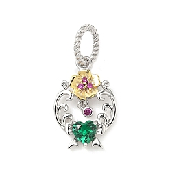 Цветок 925 подвески-цветы из стерлингового серебра с зелеными кубическими цирконами, платиной и золотом, май камелия, 18x12x3 мм, отверстие : 5.5 мм