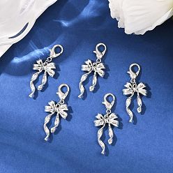 Античное Серебро 5 шт. подвесные украшения из сплава в тибетском стиле, с карабин-лобстерами , бантом, античное серебро, 46 мм