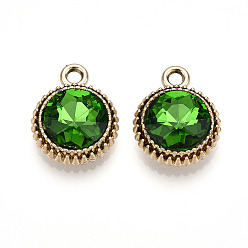 Зеленый K 5 стеклянные подвески, плоско-круглые, граненые, со сплавочной фурнитурой, золотой свет, зелёные, 17~17.7x14x5.2~6 мм, отверстие : 2 мм