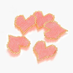 Pink Handmade Japanese Seed Beads, with Japan Import Thread, Loom Pattern, Heart, Pink, 27x25.5x2mm