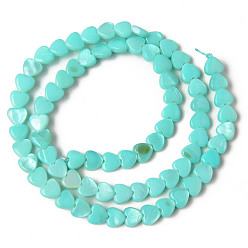 Turquoise Spray Painted Natural Freshwater Shell Beads Strands, Heart, Turquoise, 5x6x3mm, Hole: 0.5mm, about 72~74pcs/strand, 14.84 inch~15.27 inch(37.7~38.8cm)