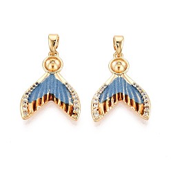 Васильковый Латунные, окрашенные распылением микропаве из кубического циркония, гвоздики-держатели, за половину пробурено бисера, рыбий хвост, реальный 18 k позолоченный, васильковый, 21.5x16x3 мм, отверстие : 4.5 мм, штифты : 0.8 мм