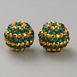 Изумруд Бусины со стразами из смолы, круглый с узором в полоску, для изготовления ручек своими руками ювелирные изделия принадлежности, изумруд, 20x19 мм, отверстие : 2.5 мм