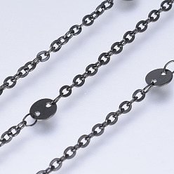 Черный 304 кабельные цепи из нержавеющей стали, с плоскими круглыми ссылкам, пайки, с катушкой, Плоско-овальные, ионное покрытие (ip), электрофорез черный, 5x0.3 мм, около 32.8 футов (10 м) / рулон