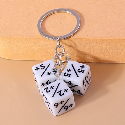 White Matel and Plastic Dice Keychain, White, 8cm