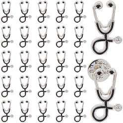 Черный 30шт. креативные броши из цинкового сплава, эмаль отворот, с железными бабочками или резиновыми муфтами, форма эхометра, чёрные, 26.5x15 мм, штифты : 1 мм