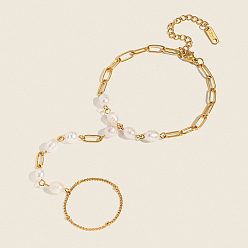 Настоящее золото 18K Элегантные браслеты из натуральных бусин пресноводного жемчуга, 304 женские браслеты-цепочки со скрепками из нержавеющей стали, реальный 18 k позолоченный, внутренний диаметр: 2.76 дюйм (7 см)