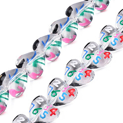 Colorful Transparent Acrylic Beads Strands, with Enamel, Heart with Number, Colorful, 15x17x8.5mm, Hole: 1.5mm, about 35pcs/strand, 19.09 inch(48.5cm)