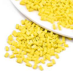 Желтый Стеклянный бисер с отверстиями fgb 2, непрозрачных цветов, прямоугольные, желтые, 4.5~5.5x2x2~2.5 мм, отверстие : 0.5~0.8 мм, около 2000 шт / упаковка