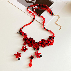 Красный Стеклянные цепочки на талию с акриловыми цветочными кисточками для женщин, красные, 920 мм