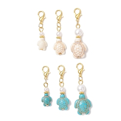 (52) Непрозрачная лаванда 6шт. 6 стили: подвеска в виде черепахи из синтетического бирюзового камня и АБС-пластика с имитацией жемчуга, с цинковым сплавом застежками омаров коготь, разноцветные, 34~44 мм, 1 шт / стиль