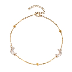 Золотой 304 нержавеющая сталь, браслет из циркония, с луной, золотые, 9-1/2 дюйм (24 см)