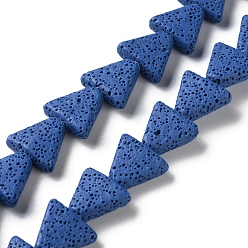 Королевский синий Нити из натуральных бусин из лавы, окрашенных в треугольники, королевский синий, 13x14x5 мм, отверстие : 1.2 мм, около 31 шт / нитка, 15.35'' (39 см)