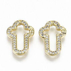 Real 16K Gold Plated Brass Micro Pave Clear Cubic Zirconia Twister Clasps, Nickel Free, Cross, Real 16K Gold Plated, 19x13x2.5mm, Inner Diameter: 8.5x14mm