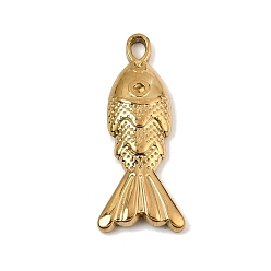 Real 18K Gold Plated 304 Stainless Steel Pendants, Fish Charms, Ion Plating(IP), Real 18K Gold Plated, 23x9.5x3mm, Hole: 1.4mm